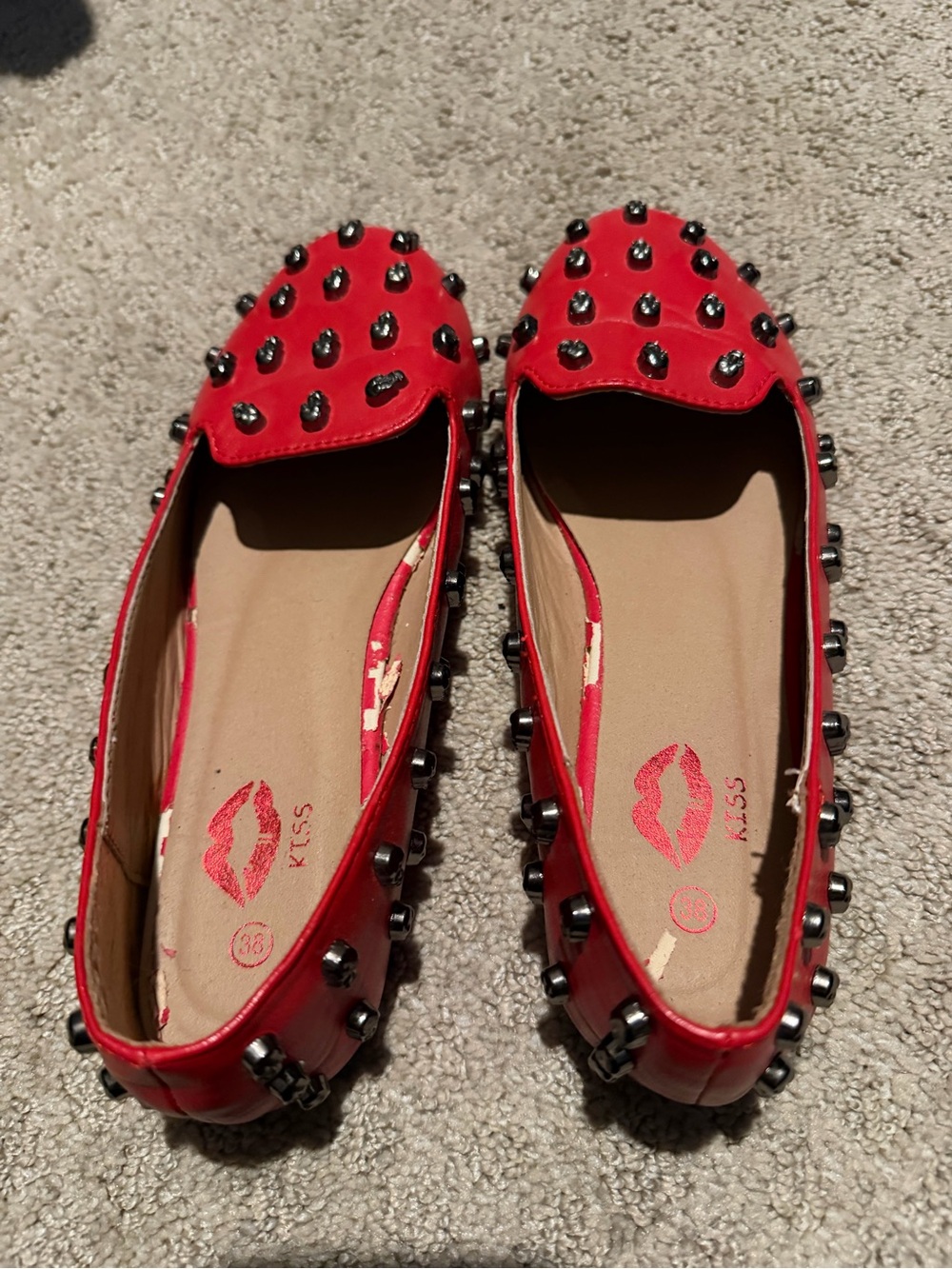 Kiss Red Studded Women's Slip-On Loafers